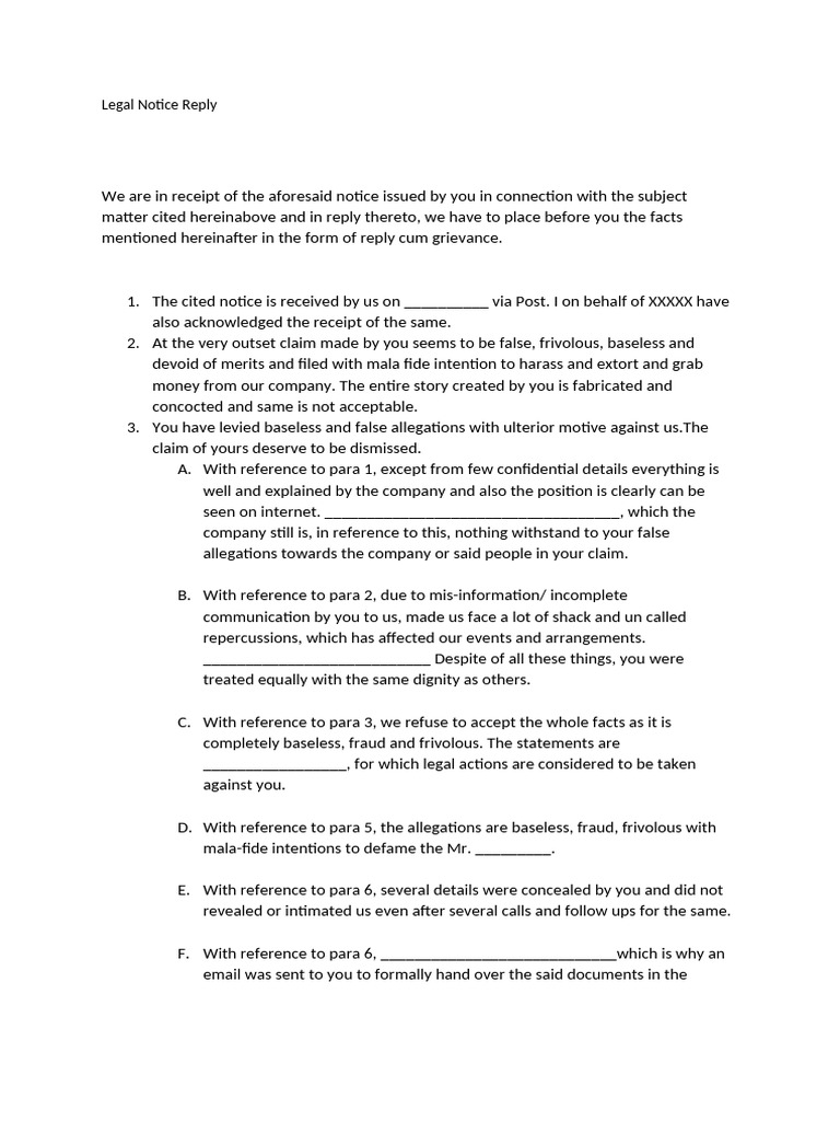Reply to Defamation Legal Notice | PDF | Justice | Crime & Violence