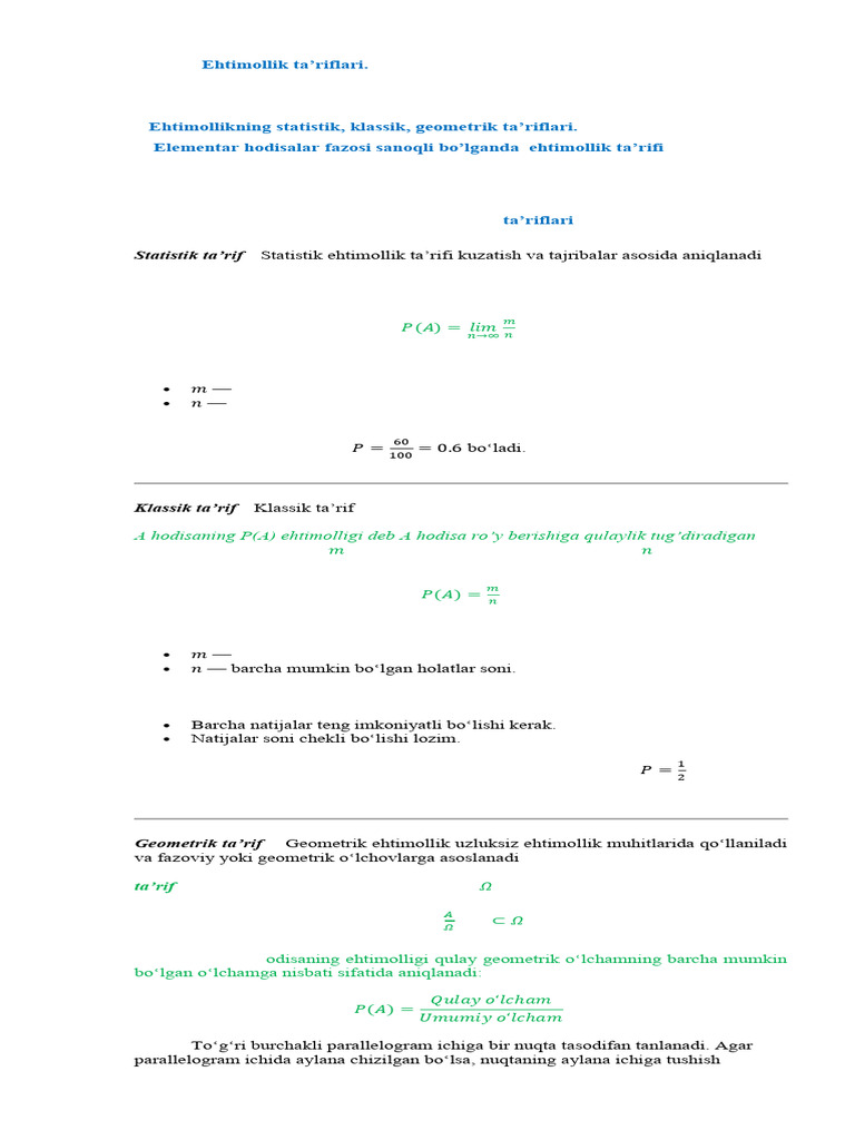 Eh M 2 Ehtimollarni Tarifi | PDF