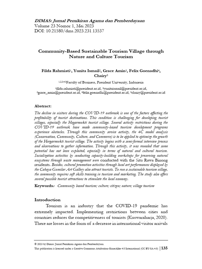 Community-Based Tourism in Hegarmukti | PDF | Tourism | Sustainability