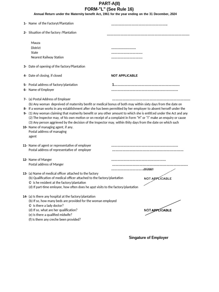 Maternity Benefit Act Annual Return Form | PDF | Business