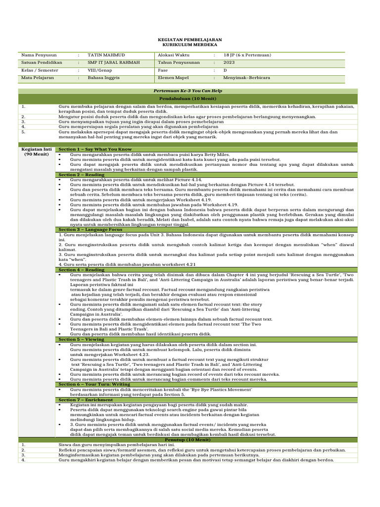 Modul Ajar CHAPTER 4 UNIT 3 | PDF