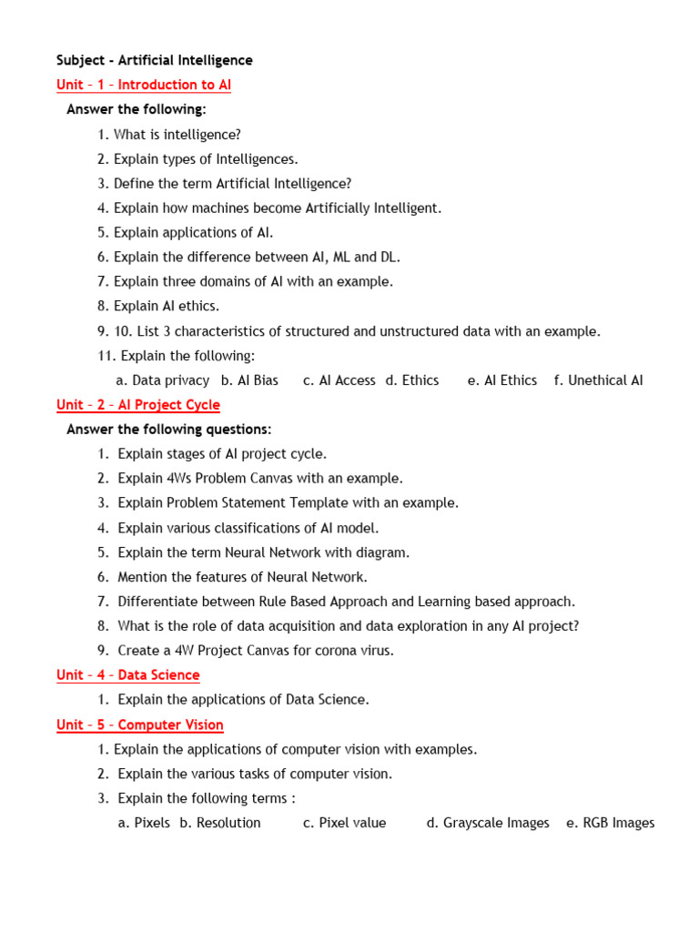 Question Bank 1 2 Pdf Artificial Intelligence Intelligence Ai