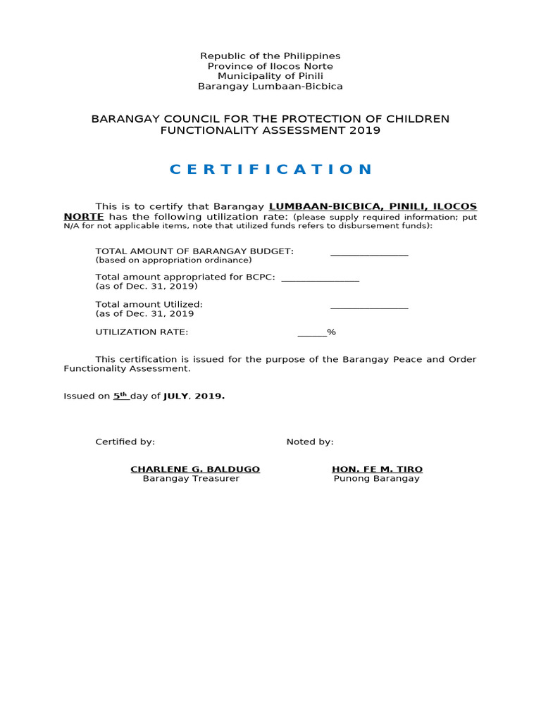 Barangay Lumbaan-Bicbica Child Protection Assessment | PDF