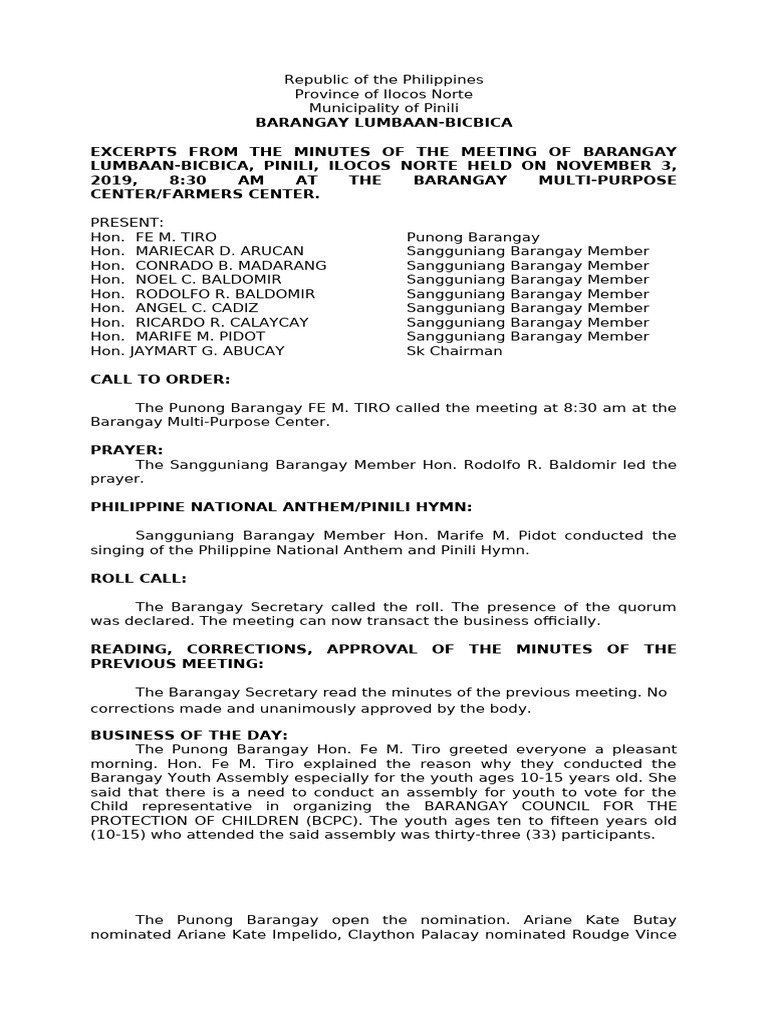 Minutes of Child Representative | PDF | Parliamentary Procedure ...