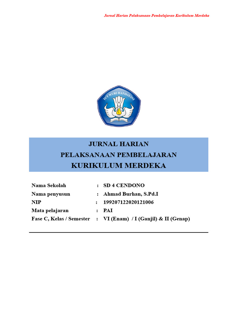 Jurnal Harian PAI Kelas 6 Kurikulum Merdeka | PDF