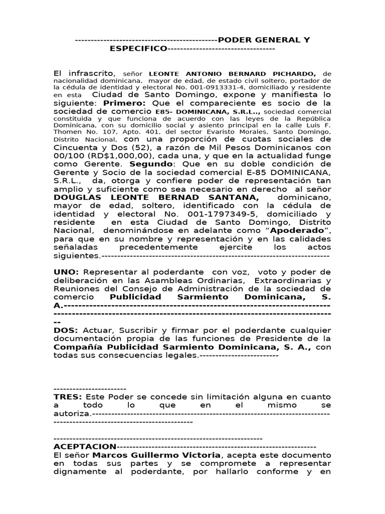 Poder General y Especifico | PDF | República Dominicana