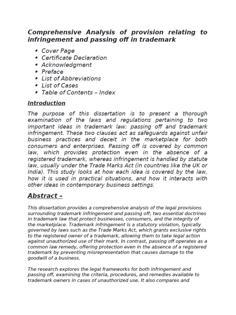 Comprehensive Analysis of Provision Relating to Infringement and ...