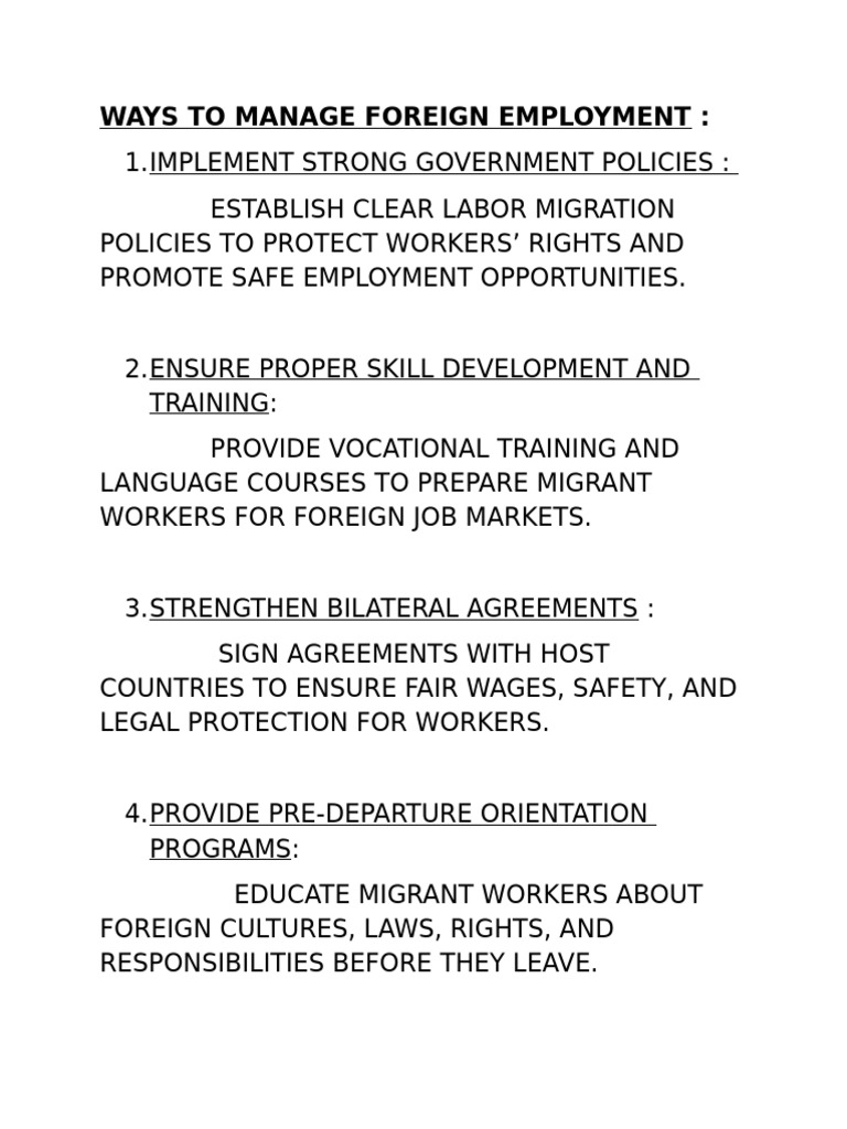 Managing Foreign Employment | PDF
