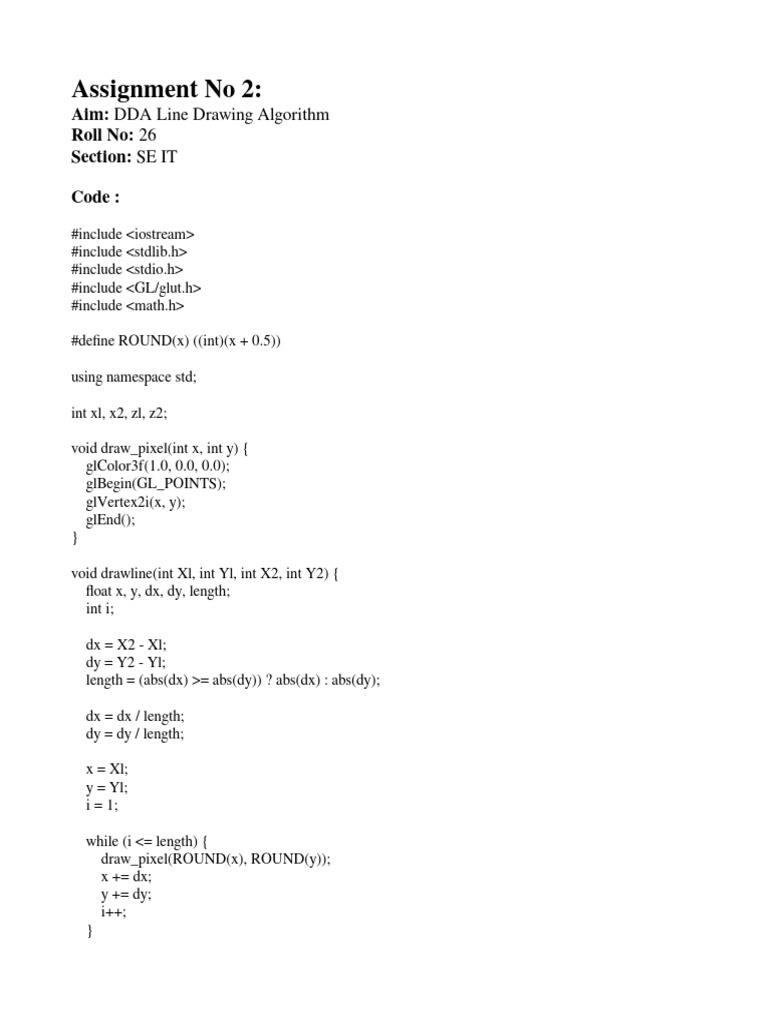 DDA Line Drawing Algorithm Implementation | PDF | Computer Programming ...