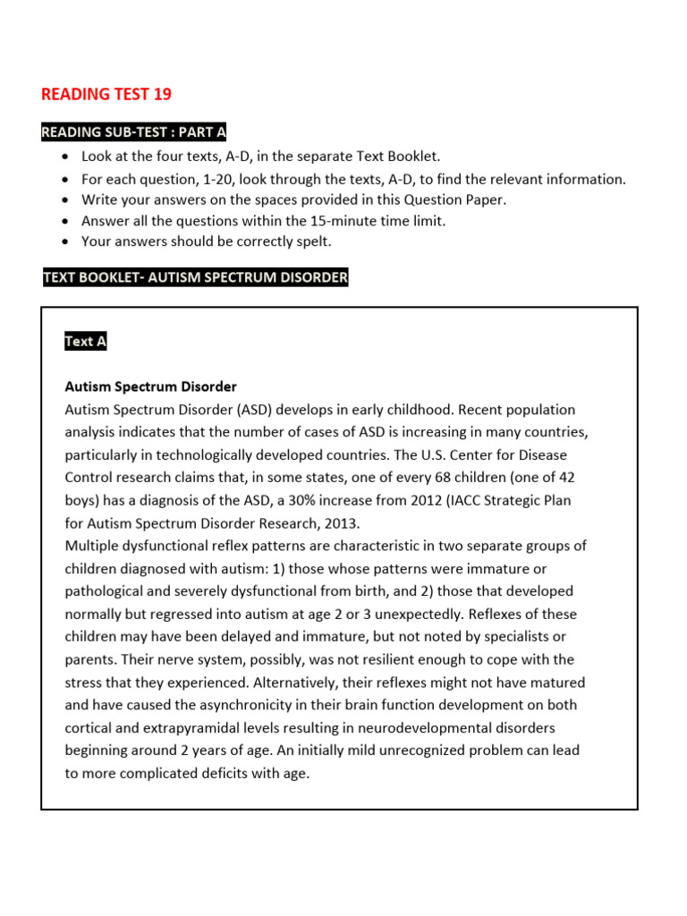 Autism Spectrum Disorder Reading Test | PDF | Dermatitis | Allergy