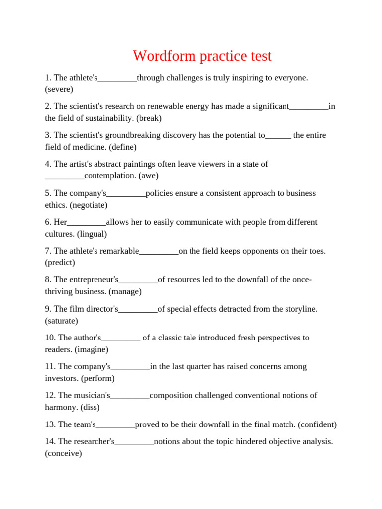 Word Form Practice Test Guide | PDF