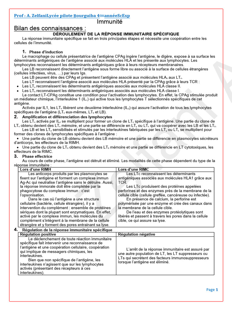 Réponse Immunitaire Spécifique Détaillée | PDF | Antigène | Système ...