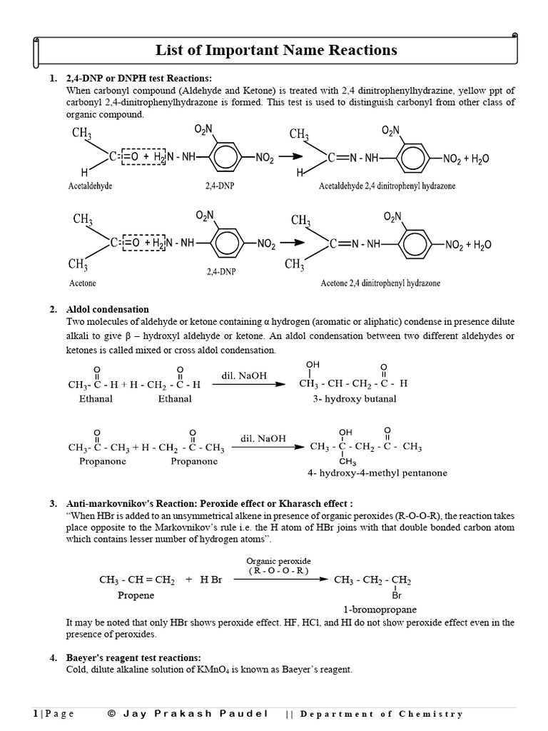 Key Organic Chemistry Reactions Explained | PDF | Amine | Aldehyde