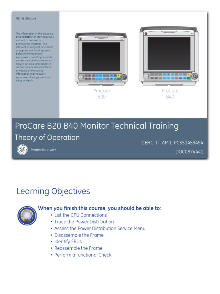 ProCare B20/B40 Monitor Training Guide | PDF