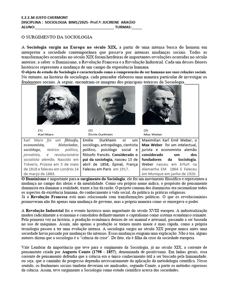 Surgimento da Sociologia no Século XIX | PDF | Sociologia | Science