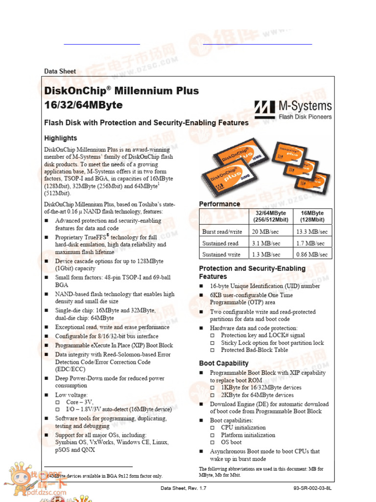 Diskonchip Millennium Plus 16/32/64mbyte: Flash Disk With Protection ...