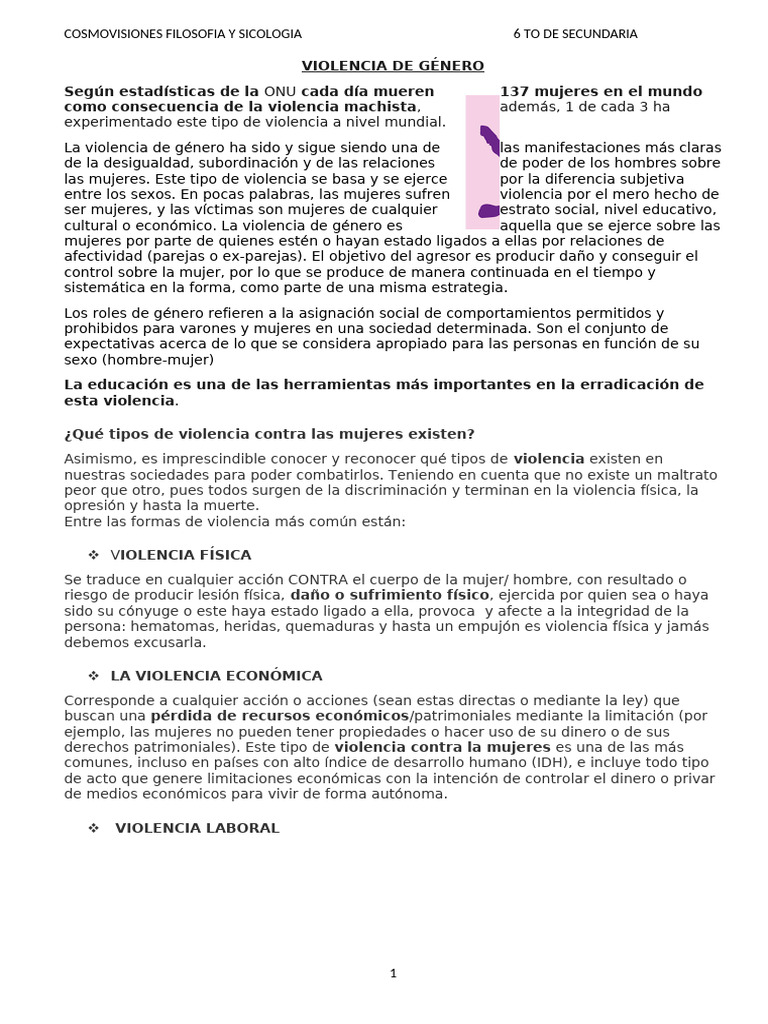 Violencia de Género: Tipos y Consecuencias | PDF | La violencia contra ...