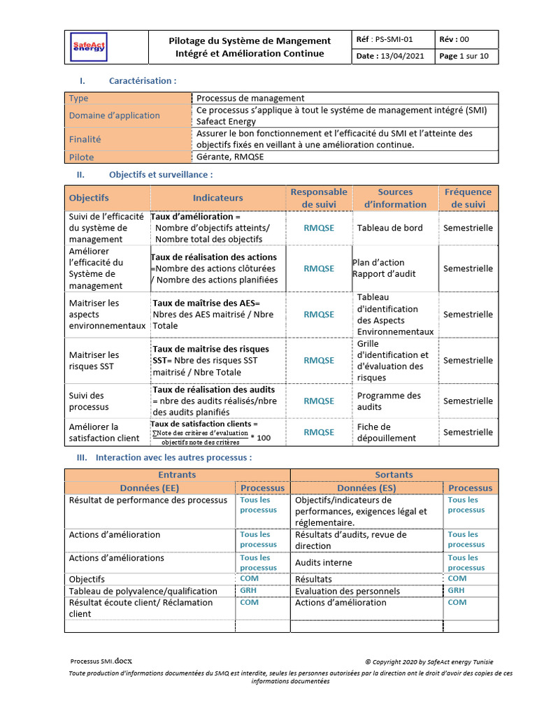 Processus SMI | PDF | Audit | Analyse SWOT
