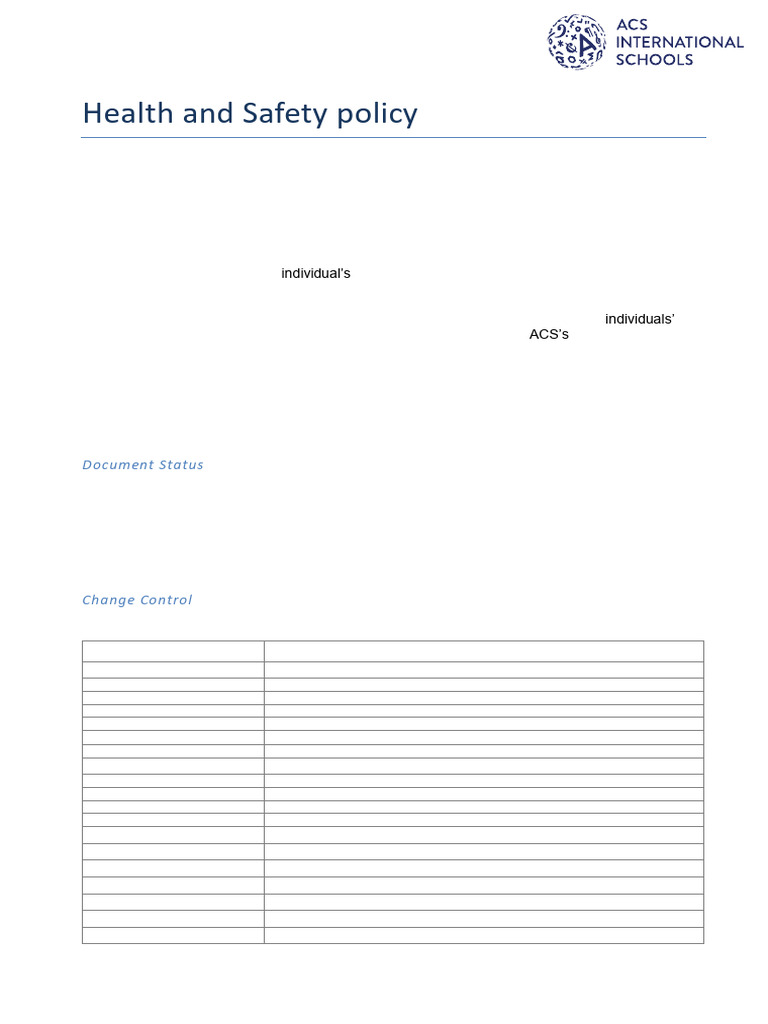 ACS Health and Safety Policy Overview | PDF | Occupational Safety And ...