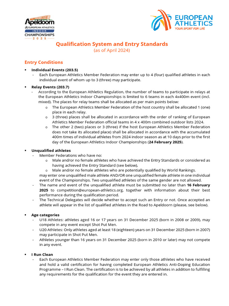 European Athletics Entry Guide | PDF | Track And Field | Sport Of Athletics