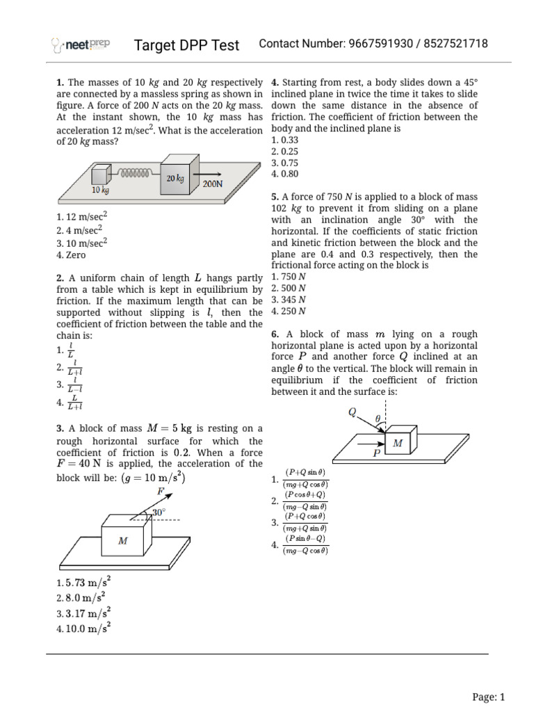 Physics Problems on Friction and Motion | PDF | Friction | Force