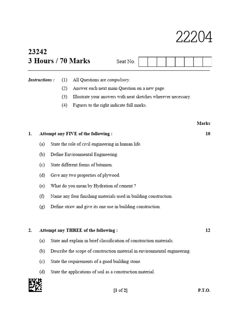 Construction Materials Question Paper 2024 | PDF | Building Materials ...