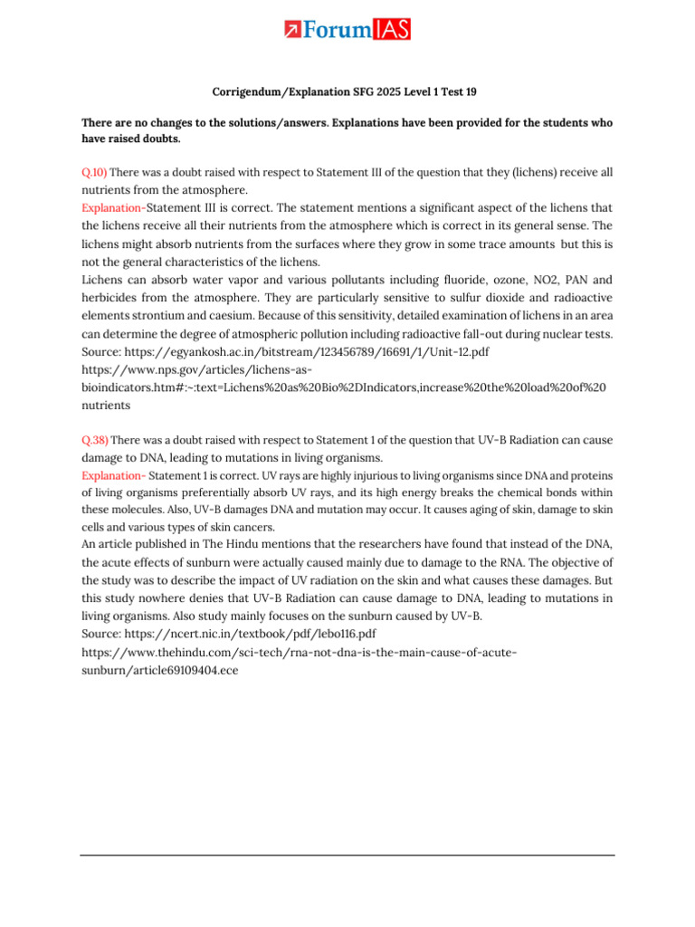 Clarification sfg 2025 level 1 test 19 pdf ultraviolet radiation