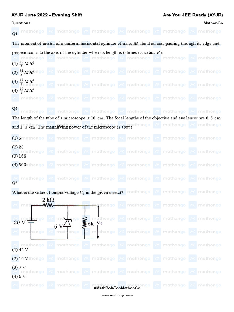 JEE Physics Questions June 2022 | PDF | Electron Configuration | Sound