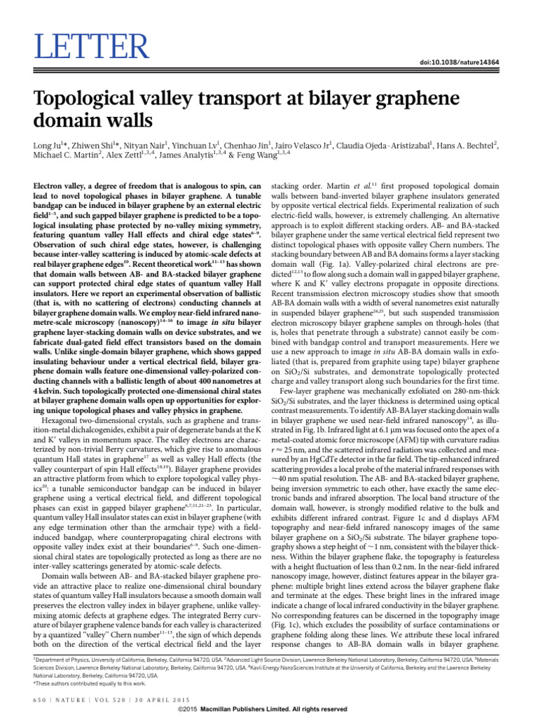 Topological Valley Transport in Bilayer Graphene | PDF | Graphene ...