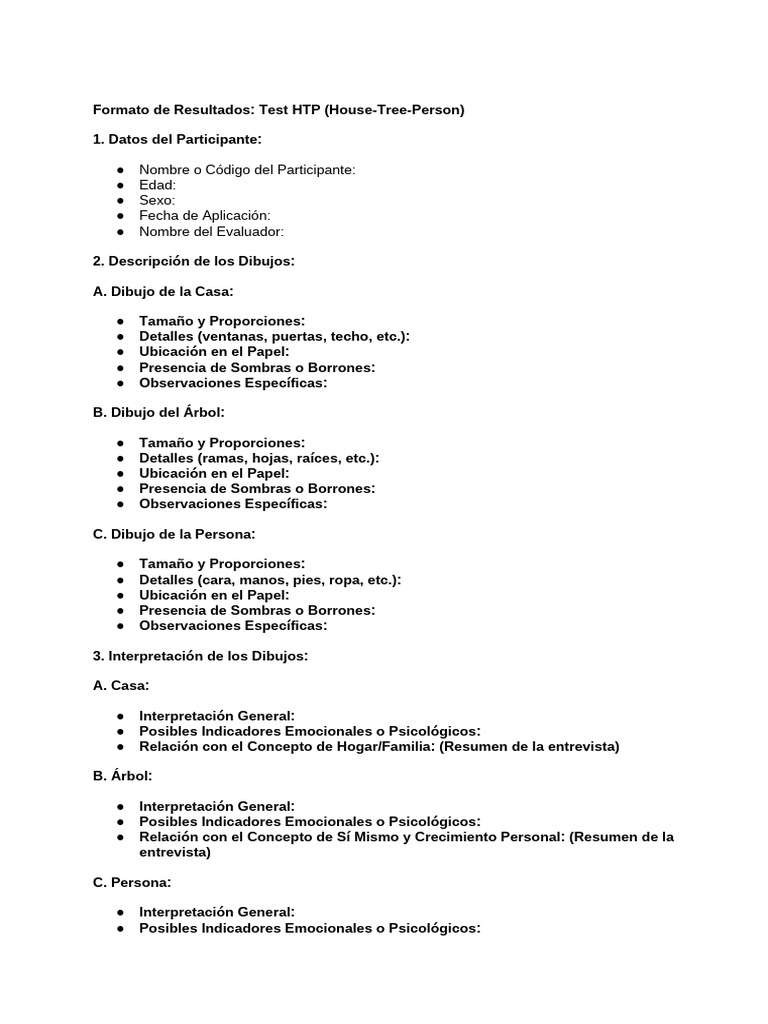 Resultados del Test HTP: Análisis y Evaluación | PDF