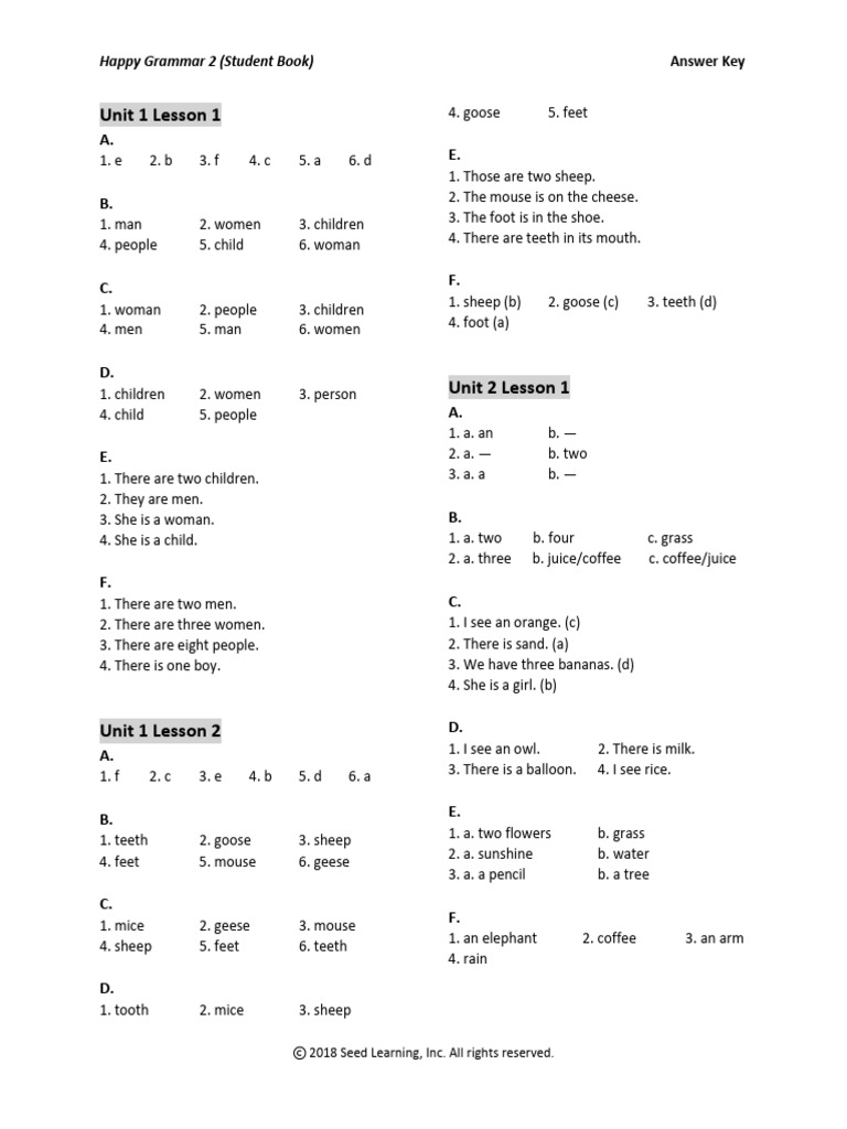 Happy Grammar 2 Answer Key | PDF