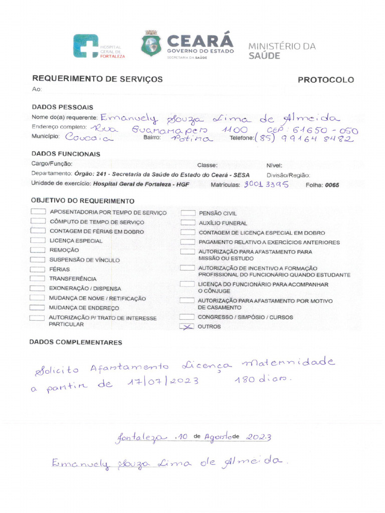 Requerimento de Serviços | PDF