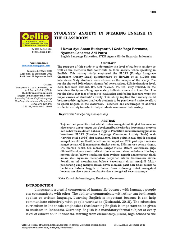 Students' Anxiety in English Speaking | PDF | Survey Methodology | Anxiety