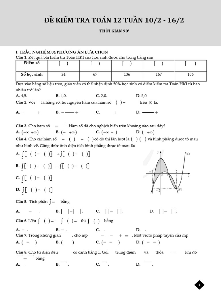 (Toán 12) Đề Kt Toán 12 Tuần 10t2-16t2 | PDF