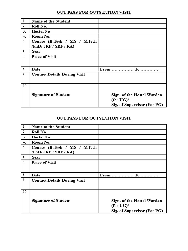 Outpass Application for IIITK Students | PDF