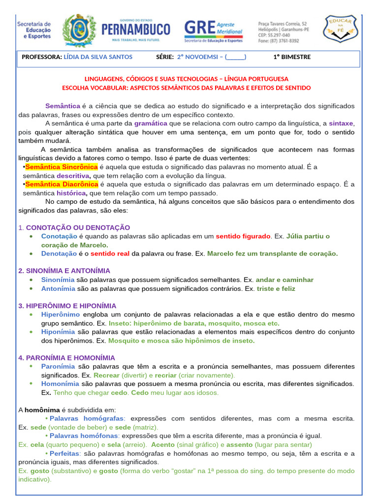 Apostila 2º Anos Adequação Vocabular | PDF | Palavra | Linguística