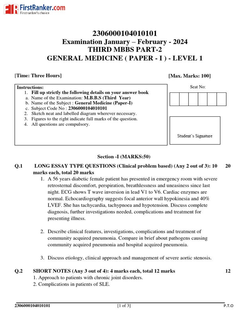 Clinical Medicine Exam Questions 2024 | PDF | Heart Failure | Infection