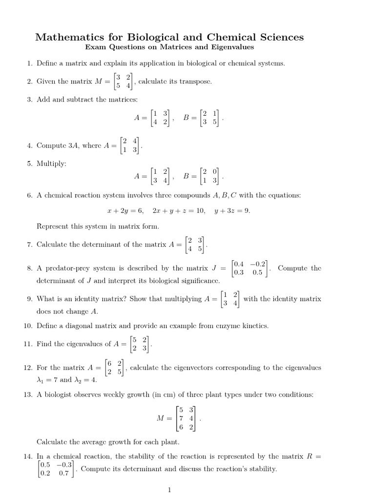Exam Questions on Matrices in Science | PDF | Matrix (Mathematics ...