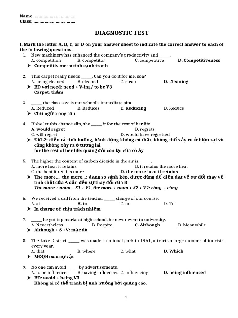 Diagnostic Test | PDF