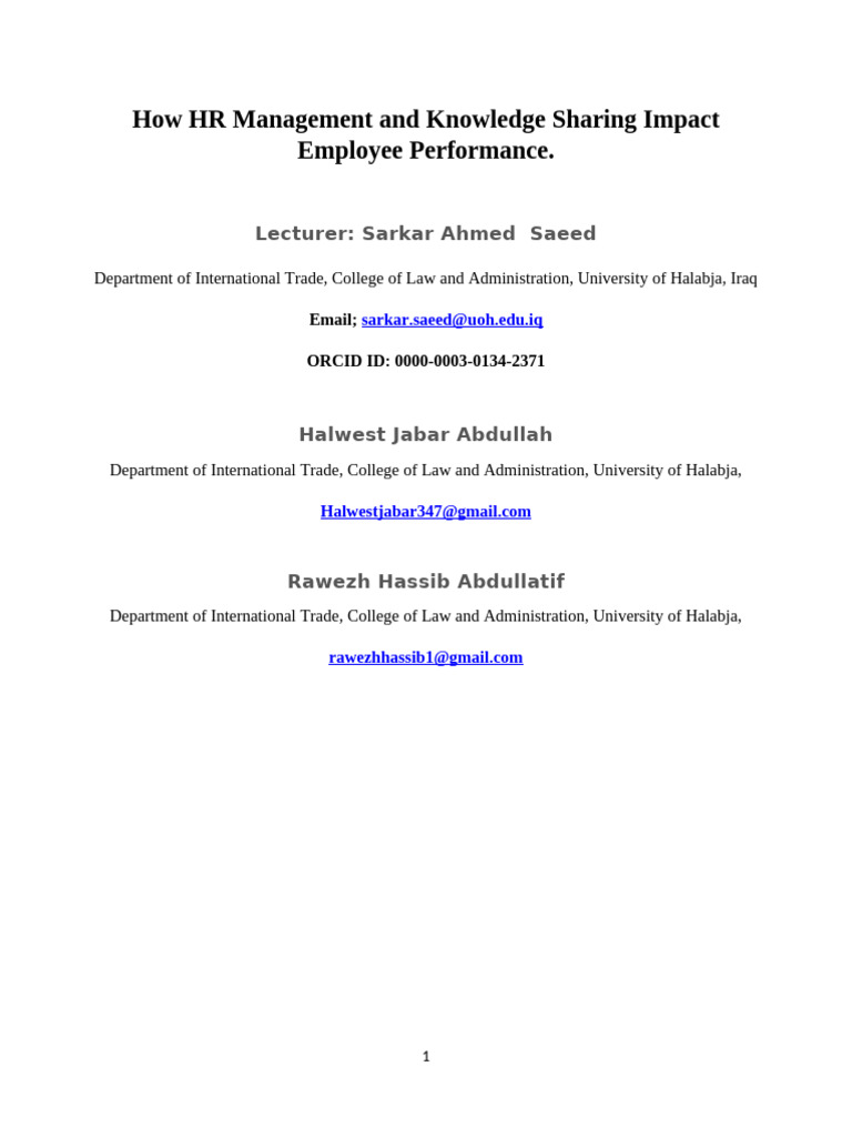 How HR Management and Knowledge Sharing Impact Employee Performance ...