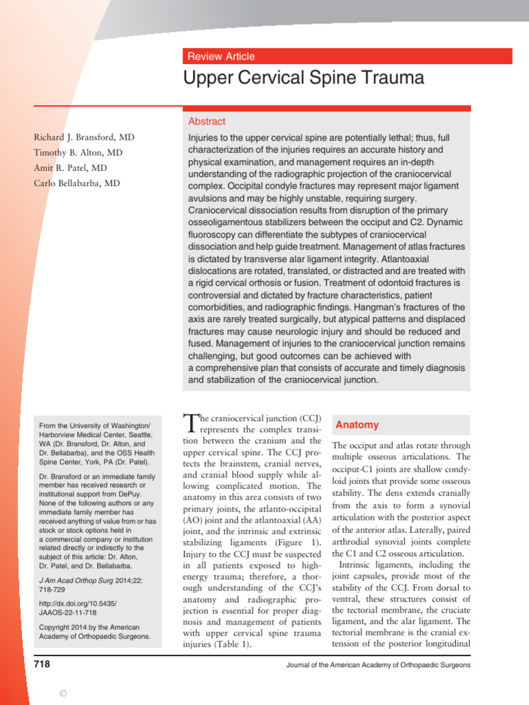 Upper Cervical Spine Trauma | PDF | Vertebral Column | Vertebra