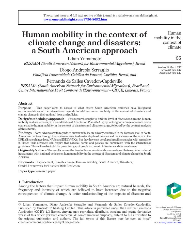 Human Mobility in The Context of Climate Change and Disasters: A South ...