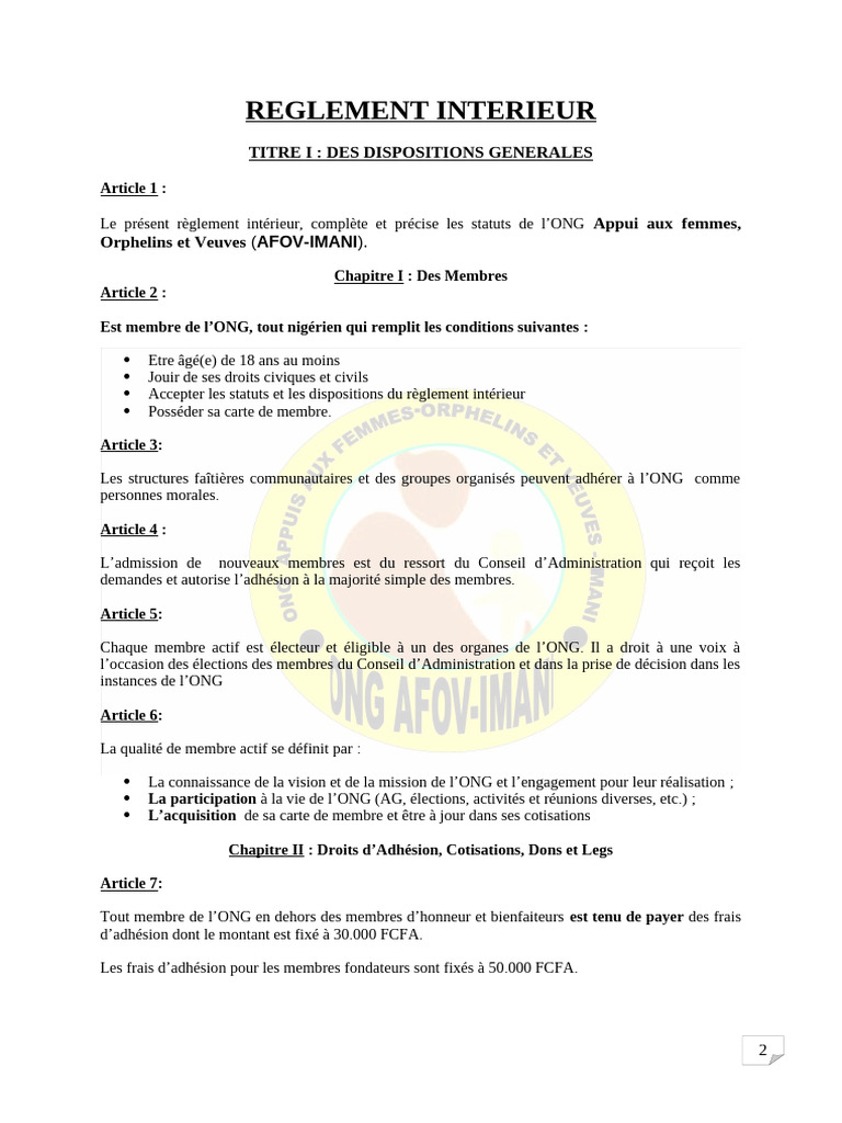 REGLEMENT INT Derniere Version | PDF | Organisation non gouvernementale ...