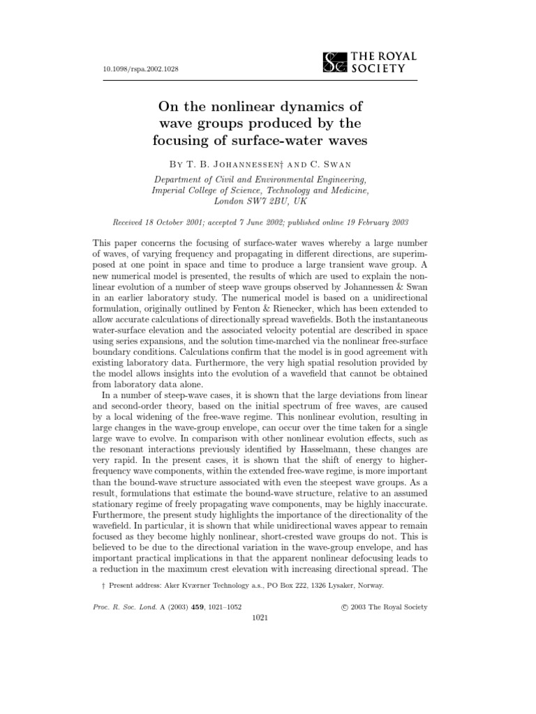Johannessen Swan 2003 On The Nonlinear Dynamics of Wave Groups Produced ...