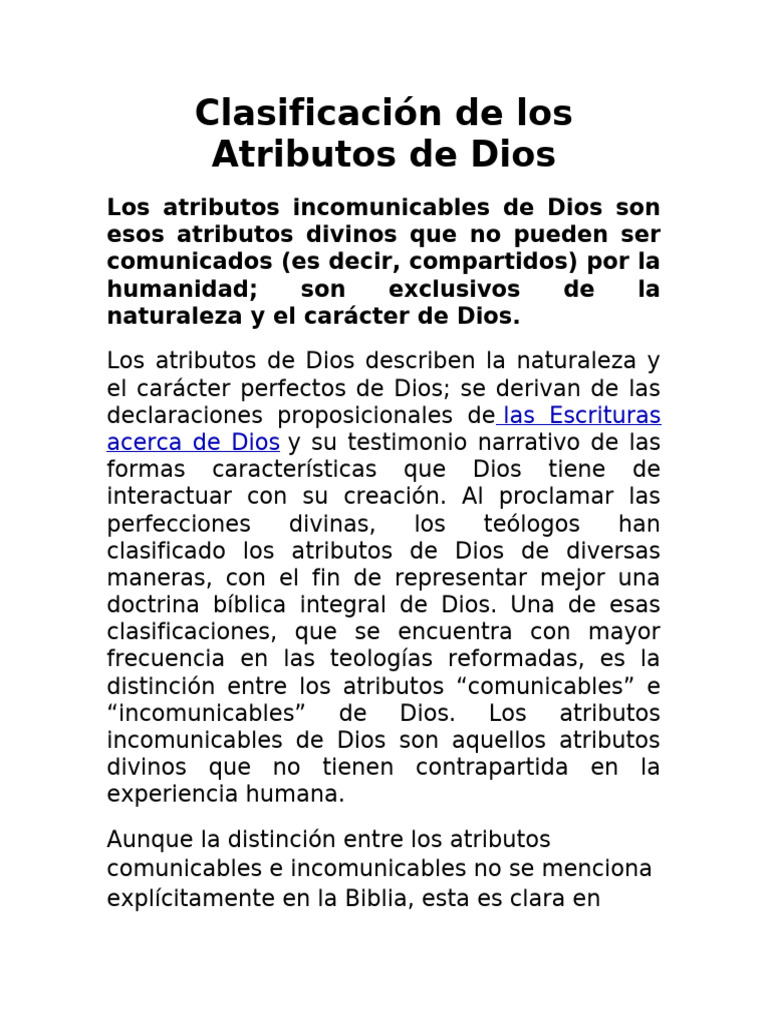 Clasificación de Los Atributos de Dios PDF Gracia en el