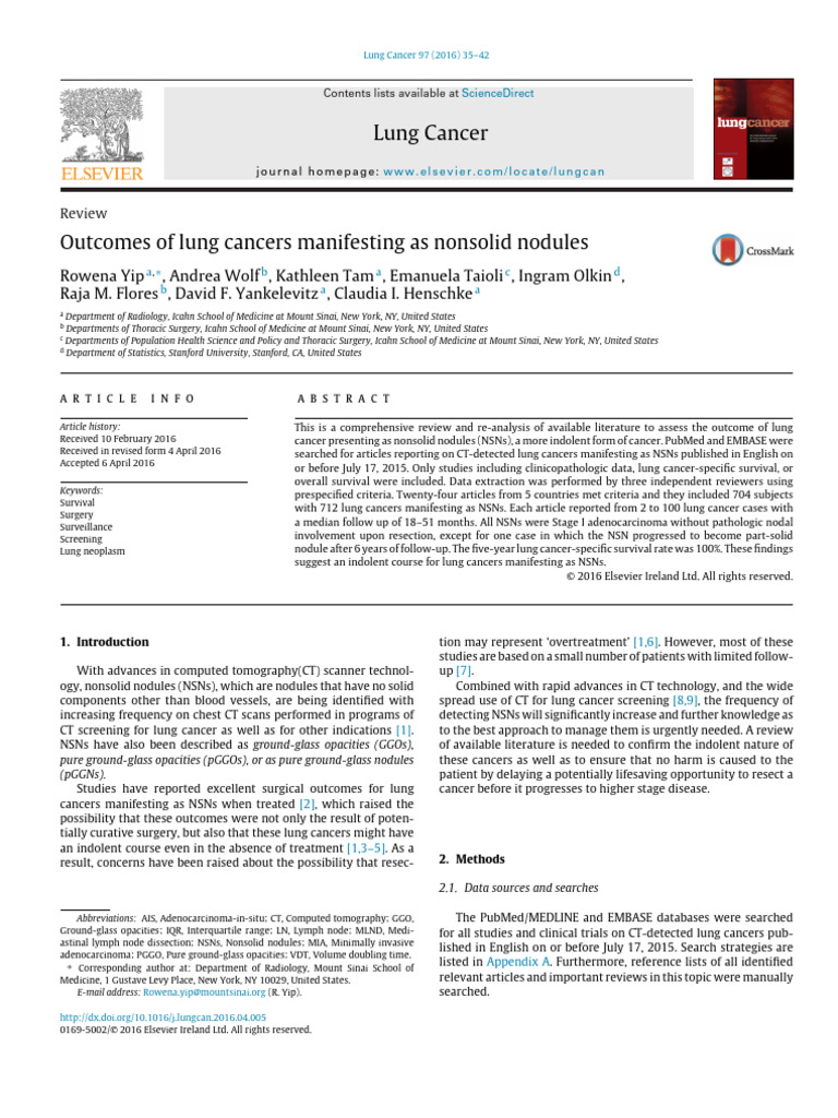 Lung Cancer Outcomes: Nonsolid Nodules | PDF | Ct Scan | Lung Cancer