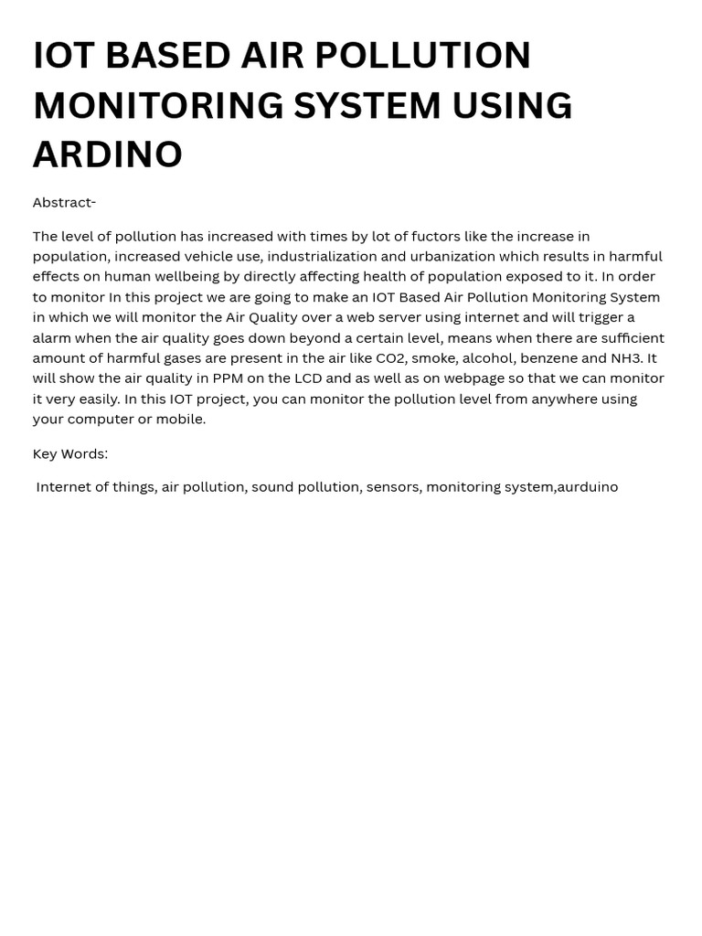 Iot Based Air Pollution Monitoring System Using Arduino - 20250121 ...