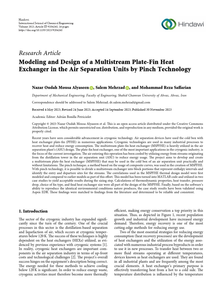 Modeling and Design of A Multistream Plate-Fin Heat Exchanger in The ...