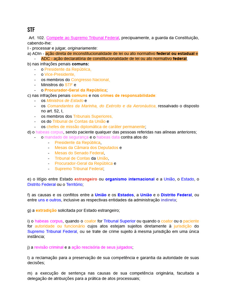 Resumo - STF e STJ - Competencias | PDF | Habeas corpus | Direito Público