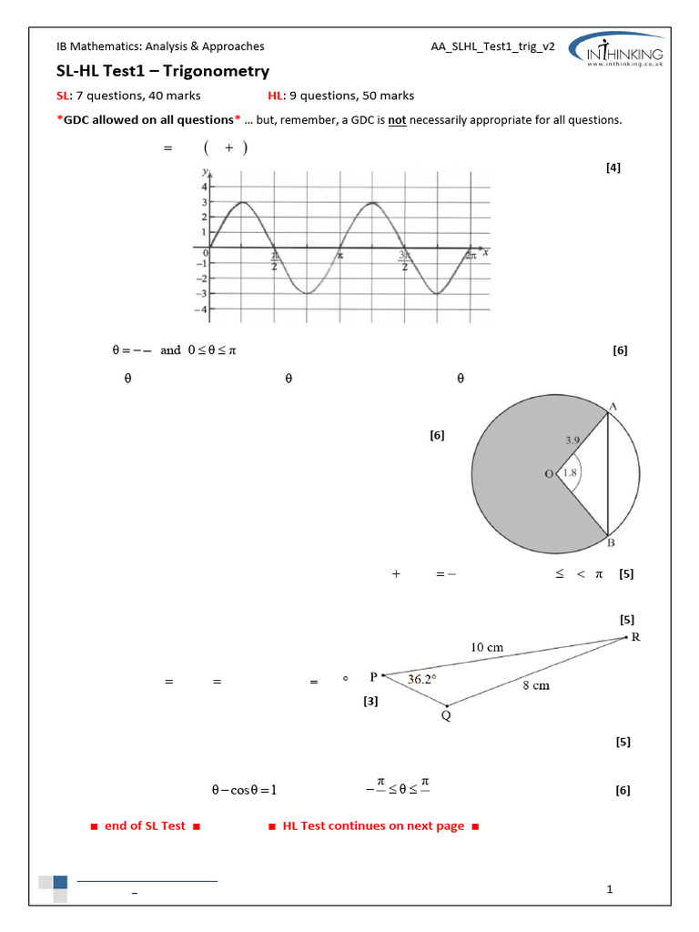 Week 3 Aa Slhl Test1 Trig v2 | PDF | Angle | Trigonometry